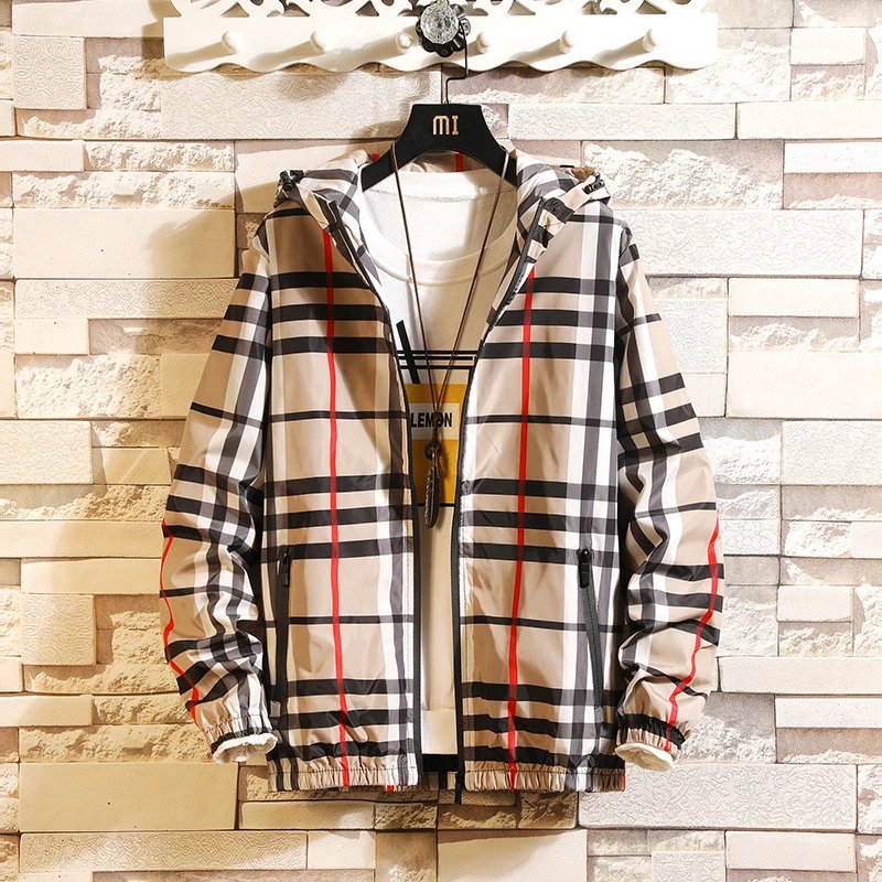 MI Grid-Check Hooded Windbreaker Jacket [3 styles]