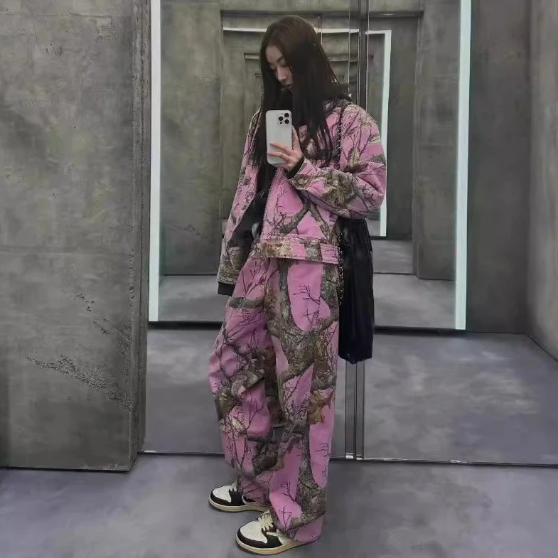 Pink Camo Print Oversized Jacket/Pants Set [4 styles]