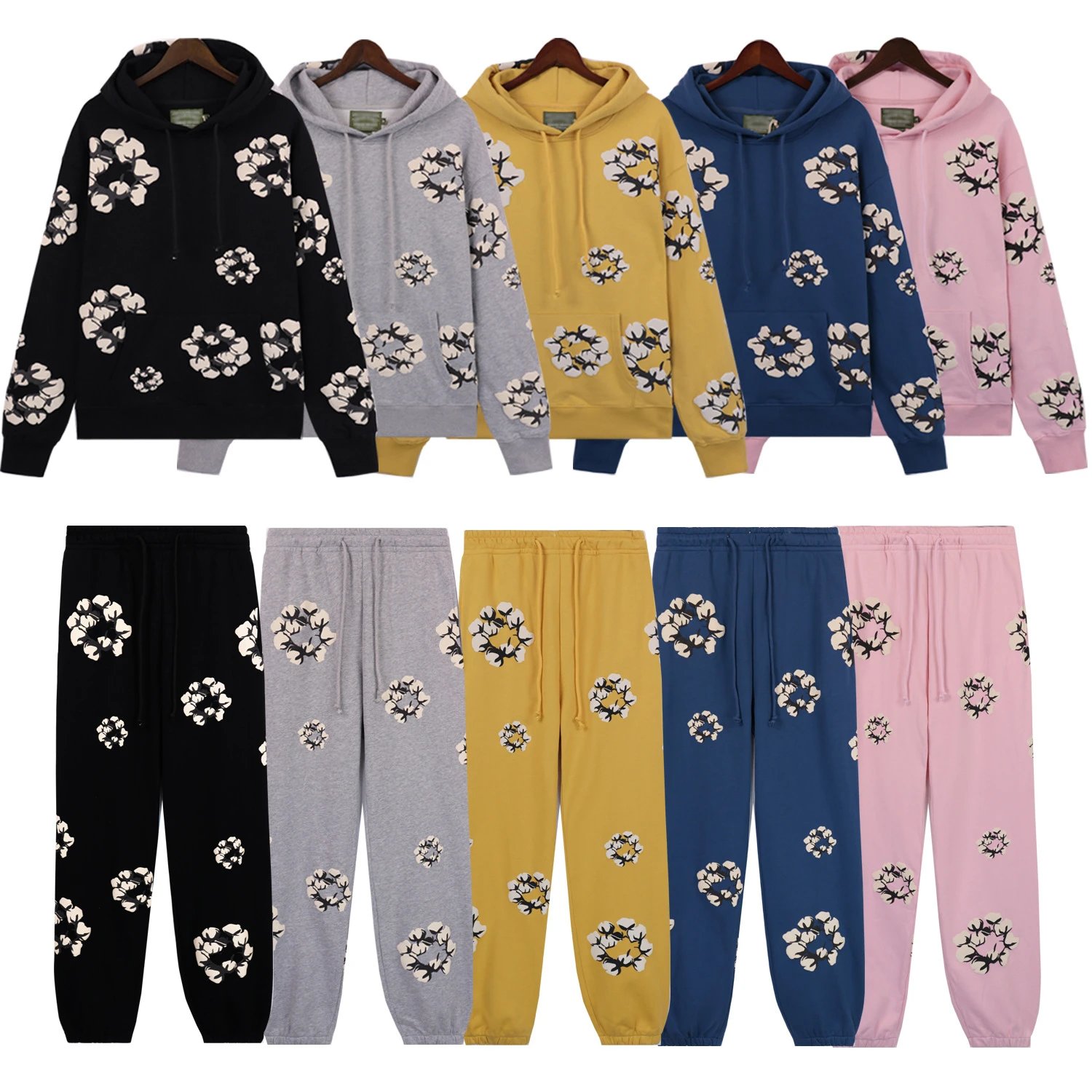 Cotton Flower Print Hoodie and Jogger Set [17 styles]