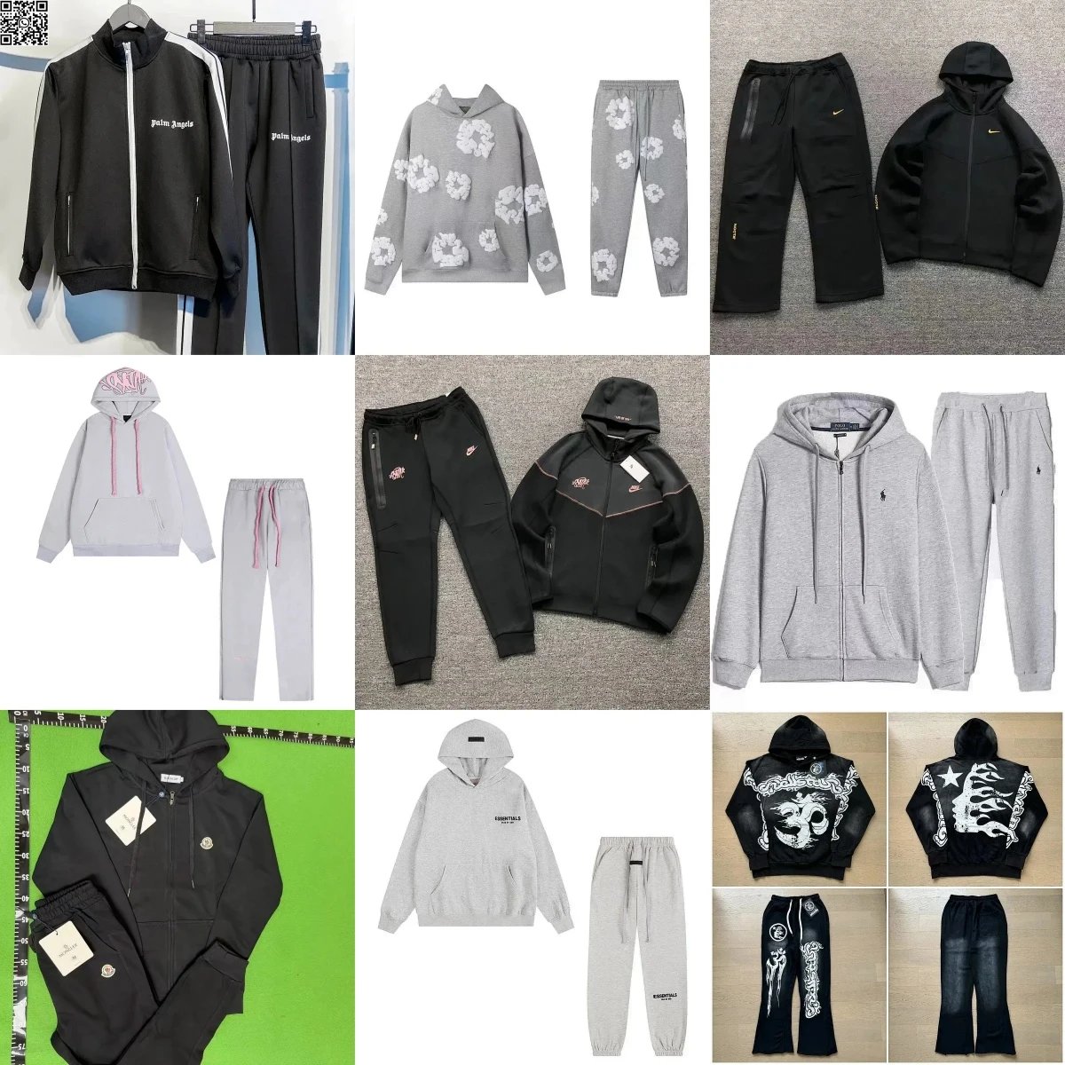 Palm Angels, Nike, Ralph Lauren, Moncler, Essentials, and Custom Graphic Hoodies & Joggers [40 styles]